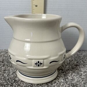 Longaberger Pottery Blue Woven Traditions 1 qt Ceramic Pitcher 5 3/4" Tall
